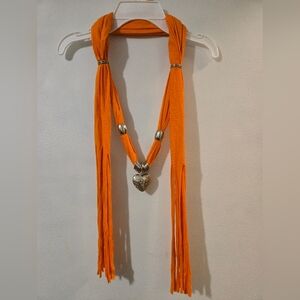 Adjustable Vibrant Orange Accent Scarf With Heart Pendant